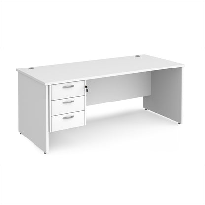 Maestro 25 panel end 800mm deep desk with 3 drawer ped - MP18P3WH