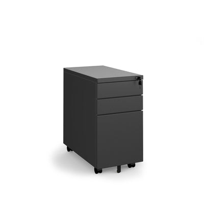 Steel 3 Drawer Narrow Mobile Pedestal - Black