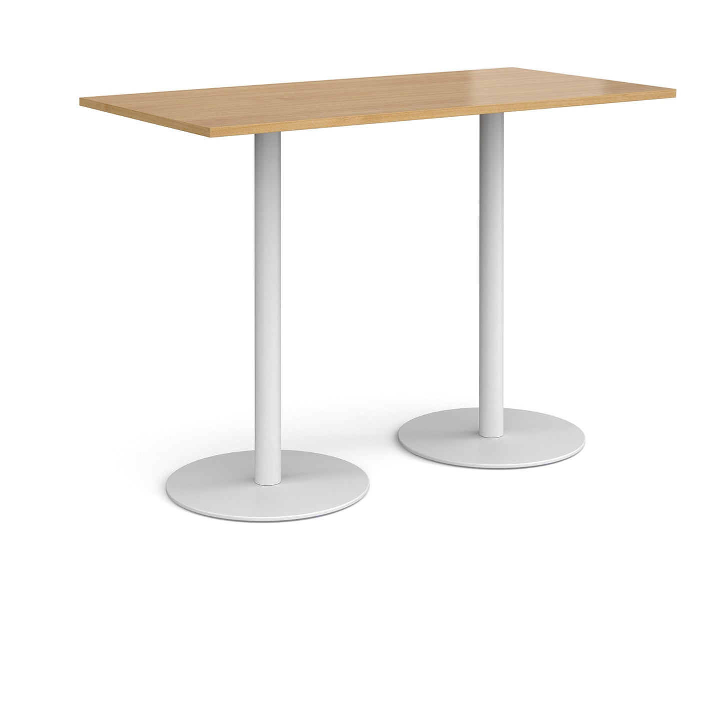 Monza rectangular poseur table with round bases - MPR1600-WH-O
