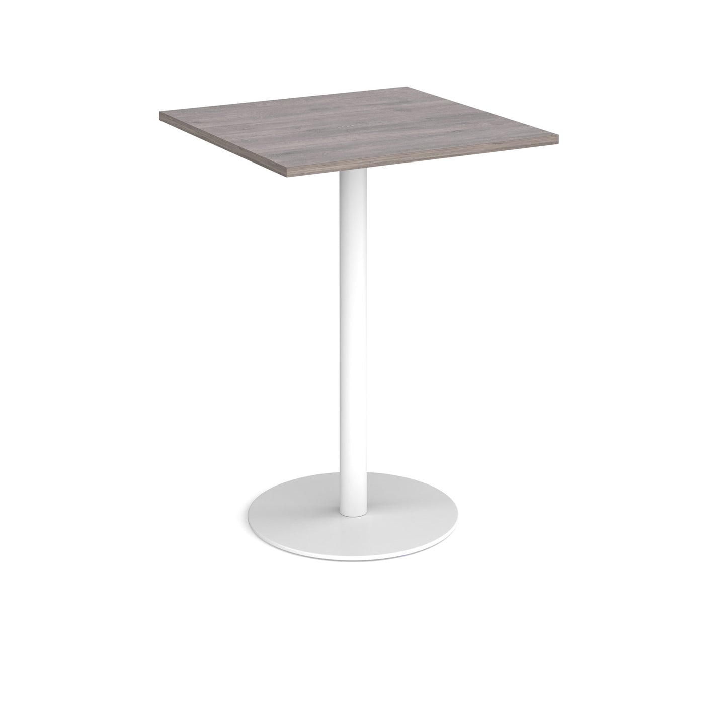 Monza square poseur table with flat round base - MPS800-WH-GO