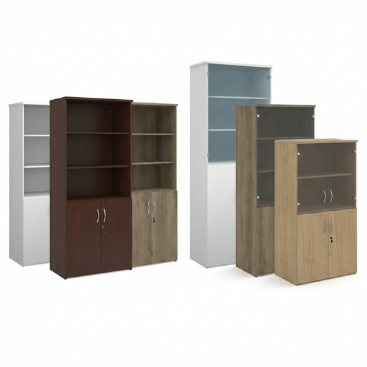 Universal Office Combination Unit with Glass Upper Doors or open & Lockable Storage