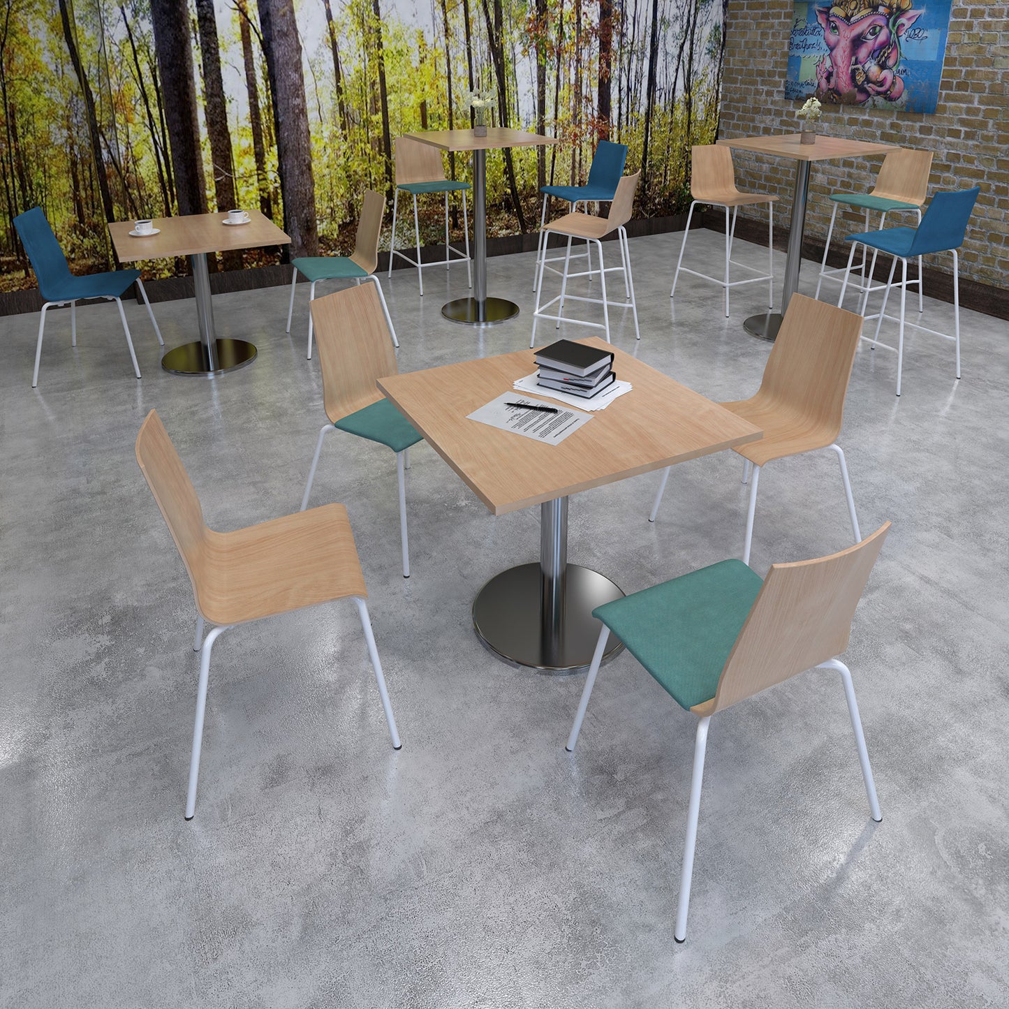Pisa square dining table with round base