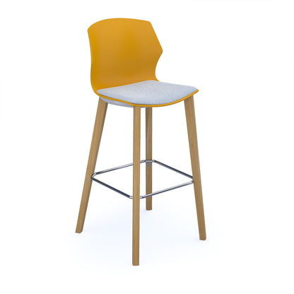 Roscoe high stool with seat pad and wooden legs - ROS01-HS-WY-SP
