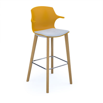 Roscoe high stool with seat pad and wooden legs - ROS01-HSA-WY-SP