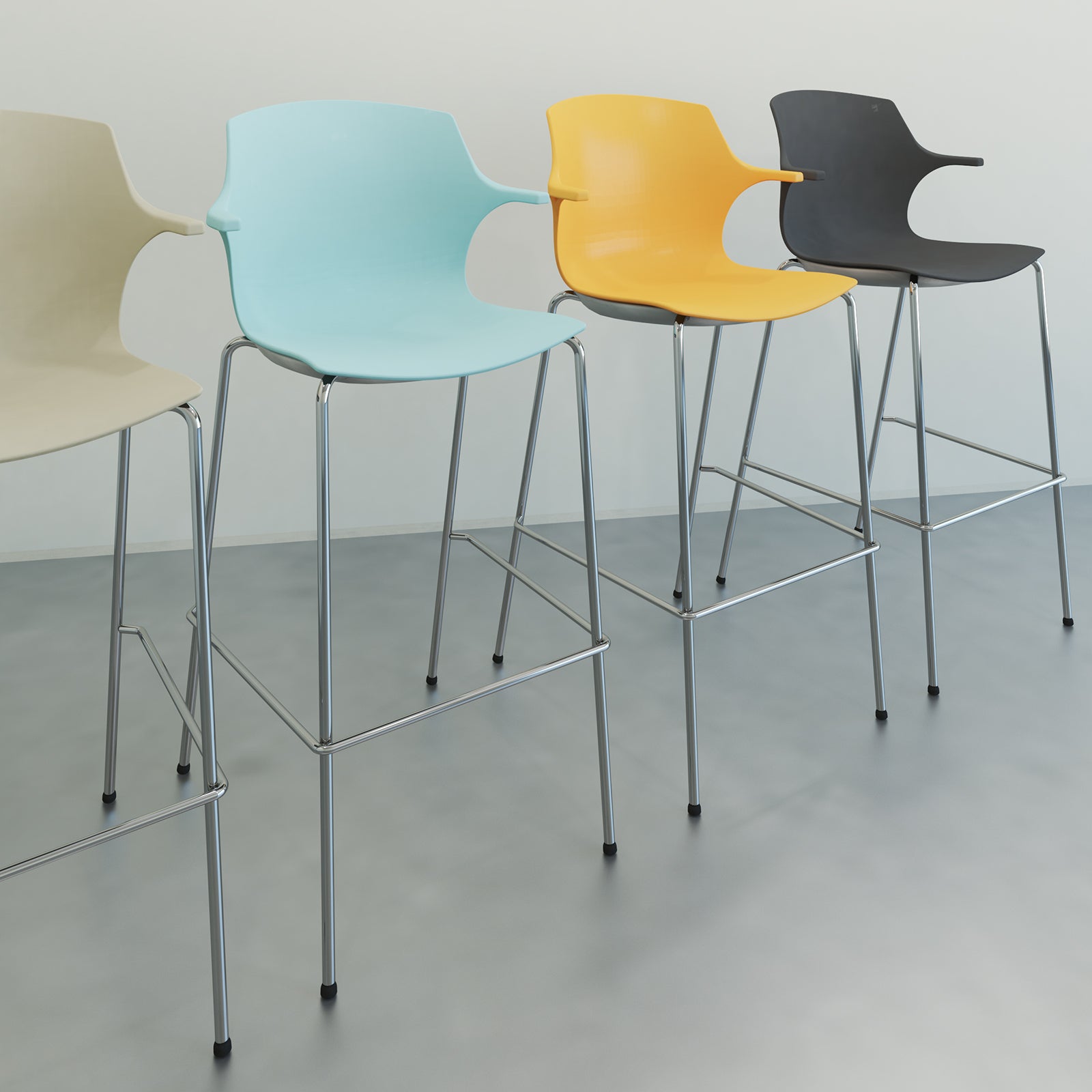 Roscoe high stool with seat pad and wooden legs