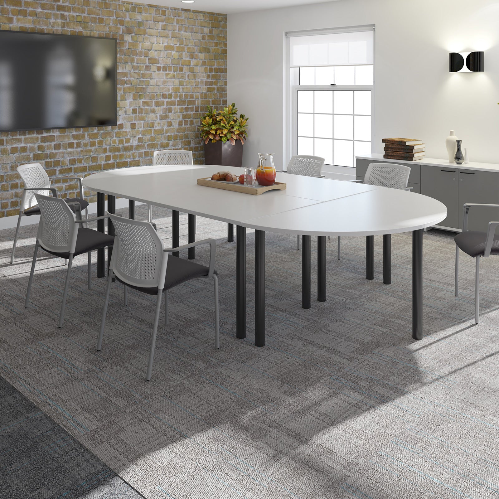 Santana 4 leg mobile chair with plastic seat and perforated back