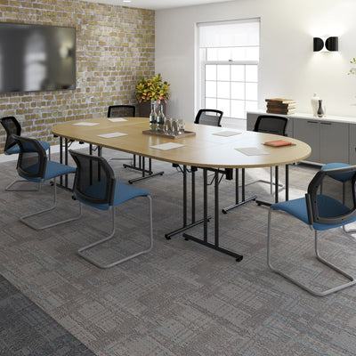 Santana 4 leg stacking chair with fabric seat and mesh back