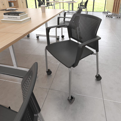 Santana 4 leg mobile chair with plastic seat and perforated back