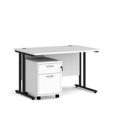 Straight desk 800mm deep with 2 drawer pedestal - rectangle desk in white, walnut, grey oak, oak and beech