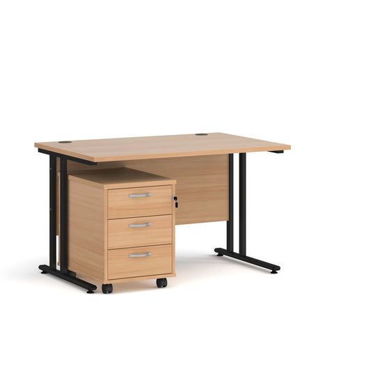 straight desk 800mm deep with 3 drawer pedestal - rectangle desks - white, walnut, oak, beech and grey oak