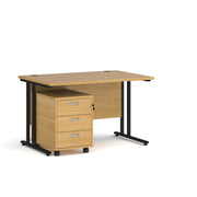 straight desk 800mm deep with 3 drawer pedestal - rectangle desks - white, walnut, oak, beech and grey oak