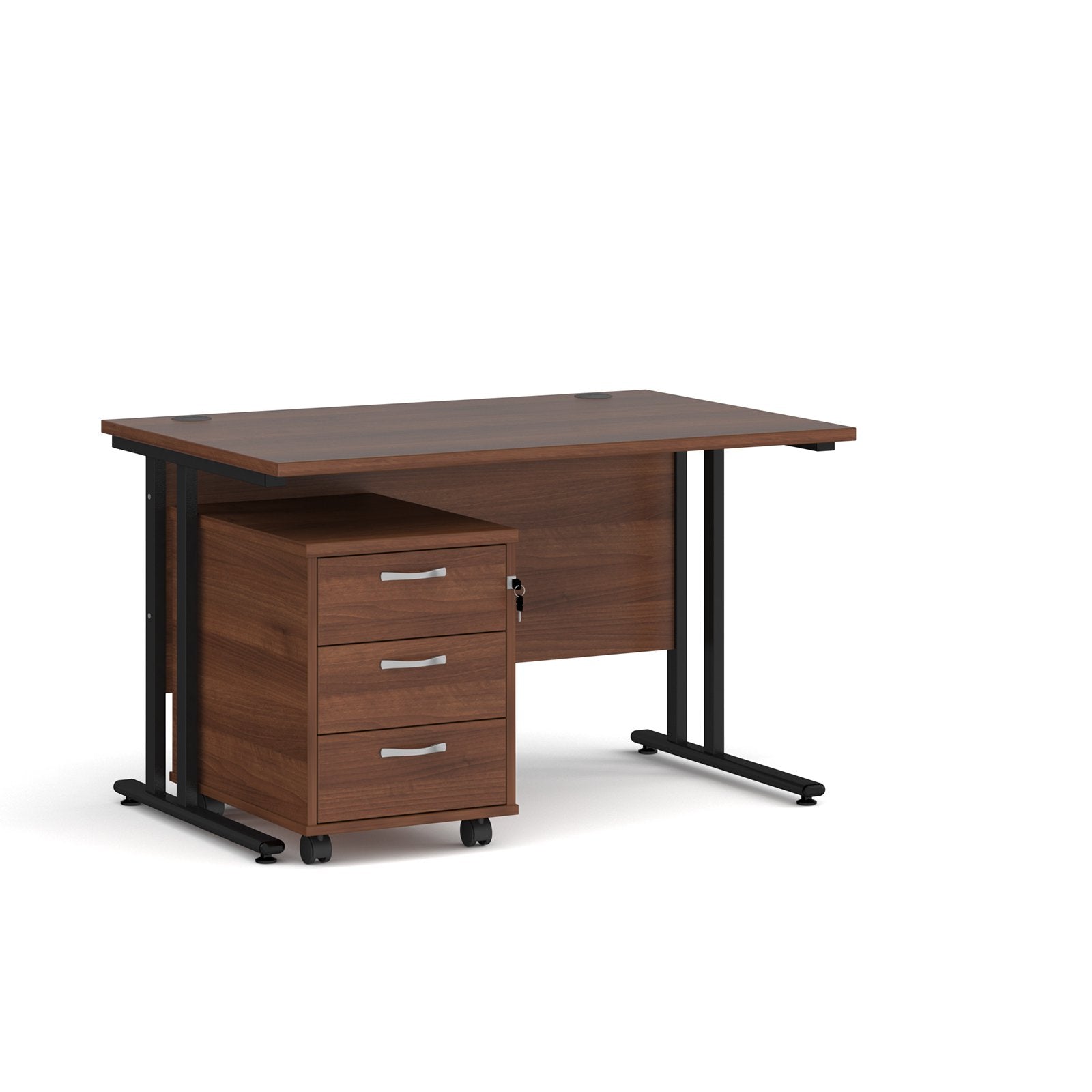 straight desk 800mm deep with 3 drawer pedestal - rectangle desks - white, walnut, oak, beech and grey oak