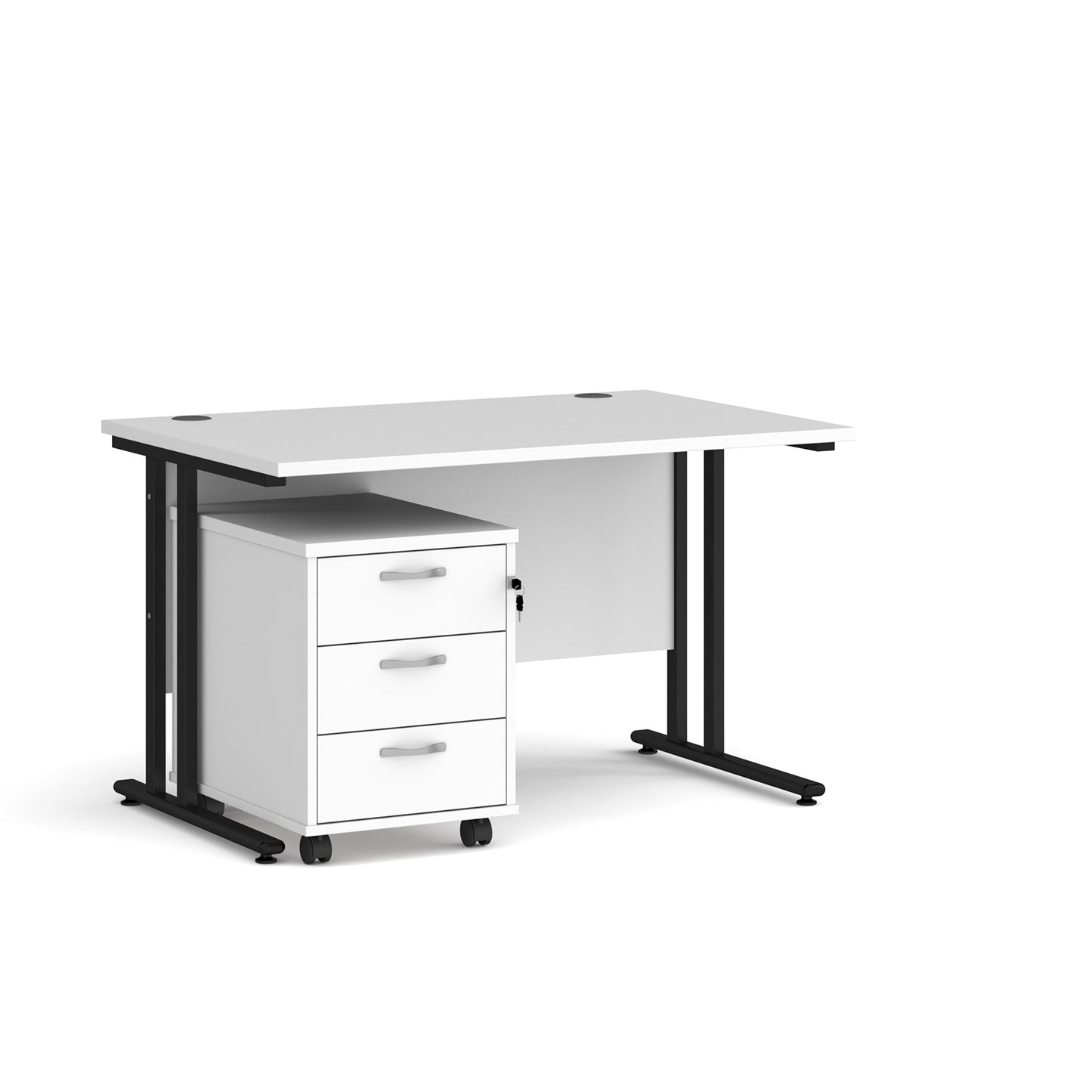 Maestro 25 desk 800mm with 3 drawer pedestal - SBK312WH