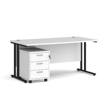Maestro 25 desk 800mm with 3 drawer pedestal - SBK316WH