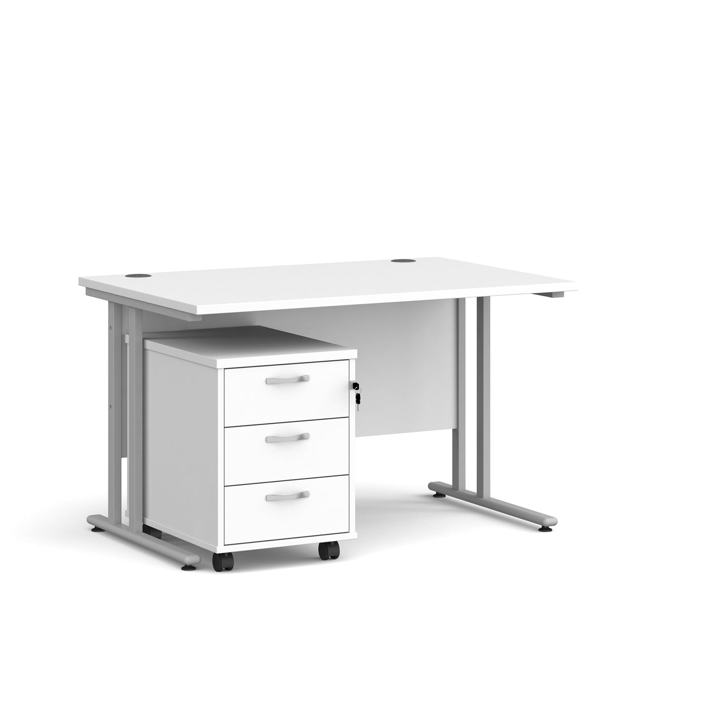 Maestro 25 desk 800mm with 3 drawer pedestal - SBS312WH