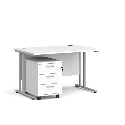 Maestro 25 desk 800mm with 3 drawer pedestal - SBS312WH