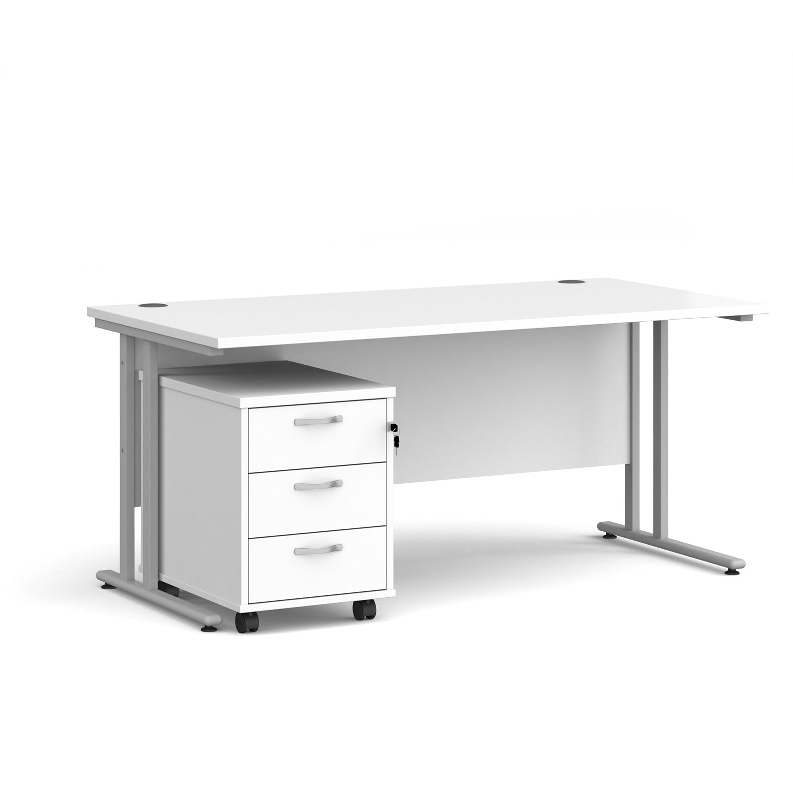 straight desk 800mm deep with 3 drawer pedestal - rectangle desks - white, walnut, oak, beech and grey oak