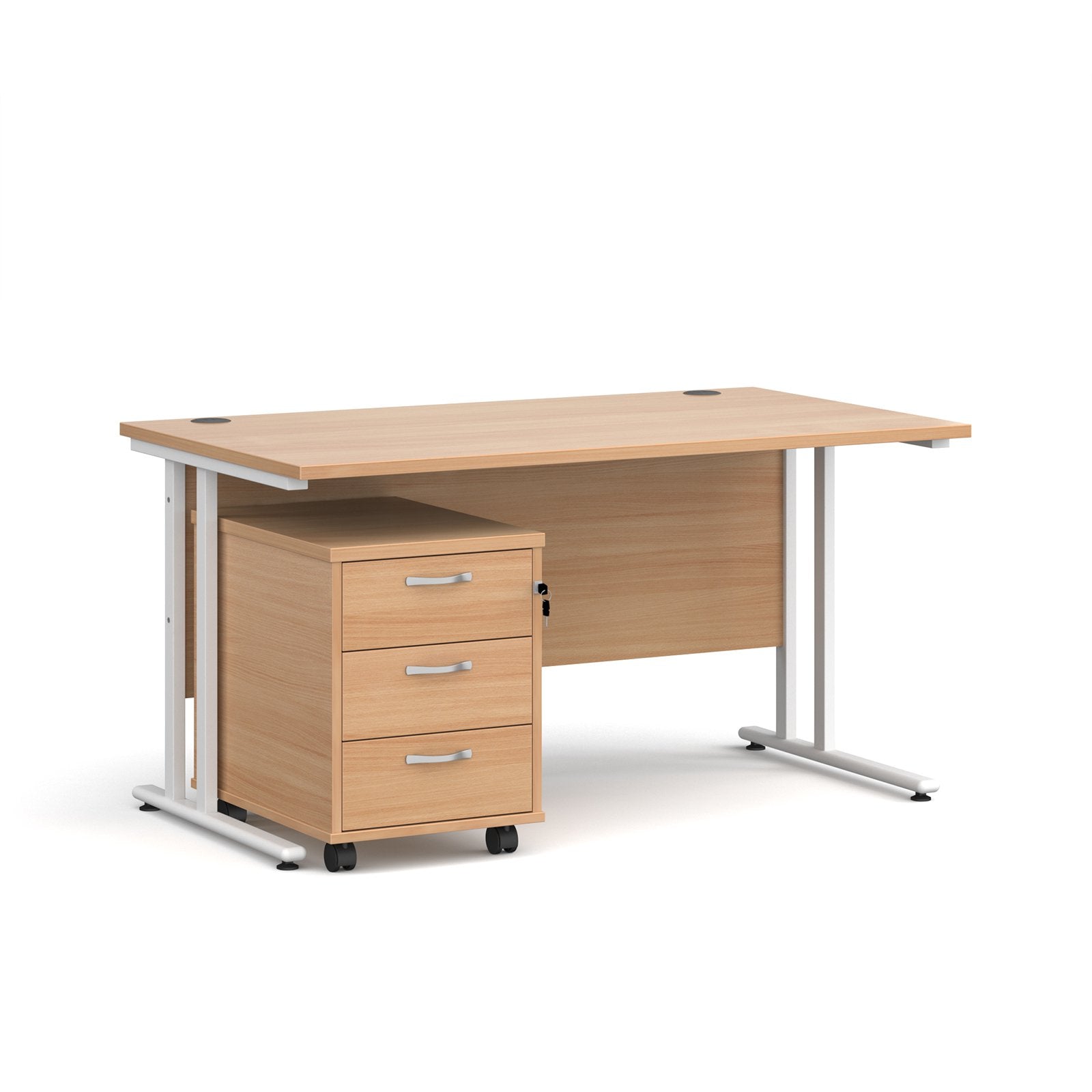 straight desk 800mm deep with 3 drawer pedestal - rectangle desks - white, walnut, oak, beech and grey oak