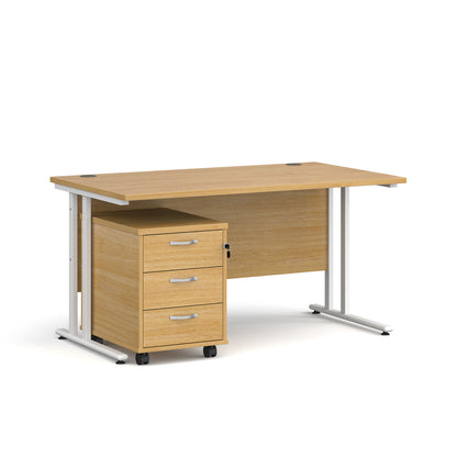 Maestro 25 desk 800mm with 3 drawer pedestal - SBWH314O
