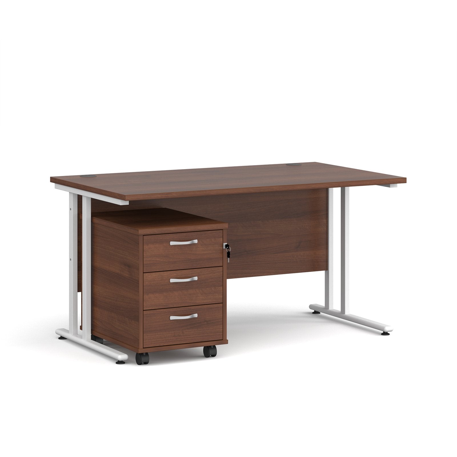 straight desk 800mm deep with 3 drawer pedestal - rectangle desks - white, walnut, oak, beech and grey oak