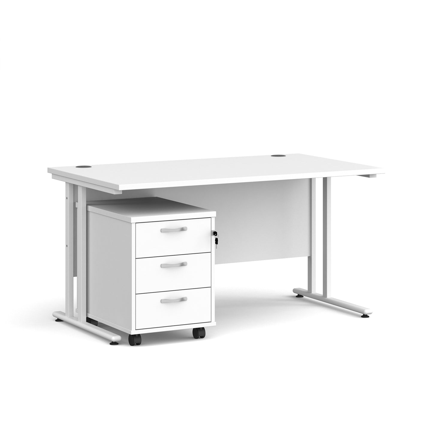 Maestro 25 desk 800mm with 3 drawer pedestal - SBWH314WH