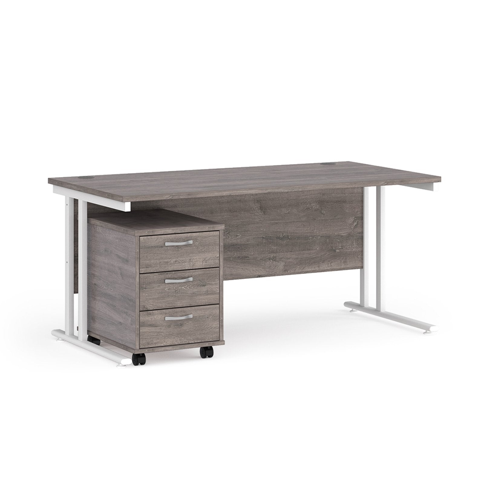straight desk 800mm deep with 3 drawer pedestal - rectangle desks - white, walnut, oak, beech and grey oak