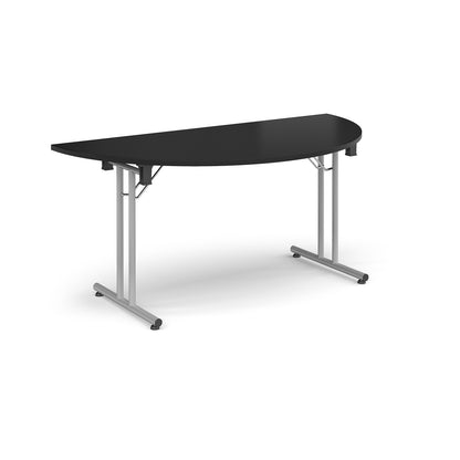 Semi circular folding leg table with straight feet - SFL1600S-S-BK