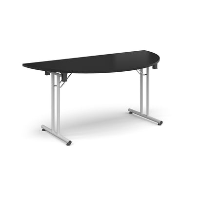 Semi circular folding leg table with straight feet - SFL1600S-WH-BK