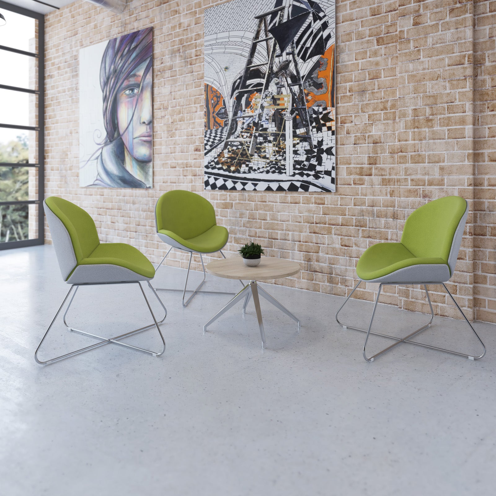 Shout fully upholstered criss-cross sled frame lounge chair