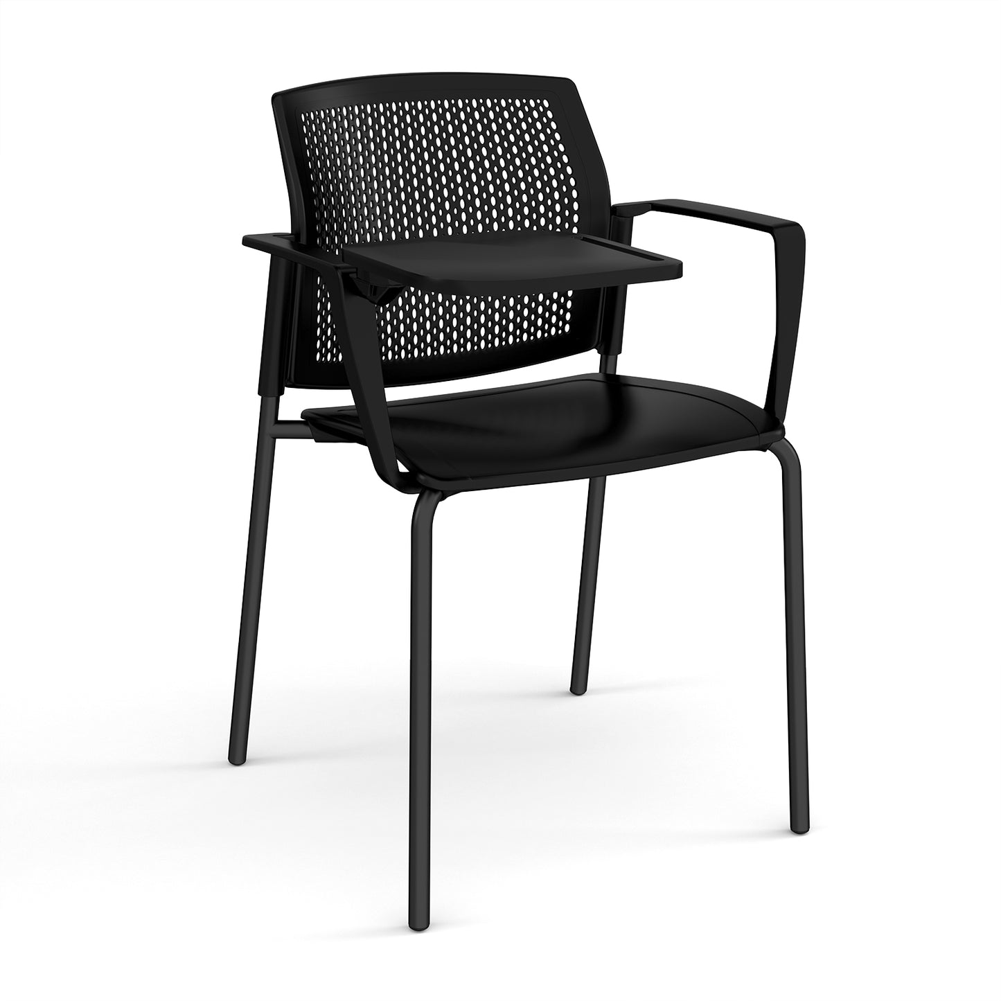 Santana 4 leg stacking chair with plastic seat and perforated back - SPB102-K-K