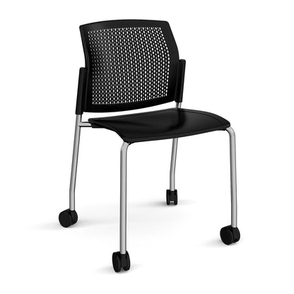 Santana 4 leg mobile chair with plastic seat and perforated back - SPB200-C-K