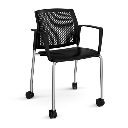 Santana 4 leg mobile chair with plastic seat and perforated back - SPB201-C-K