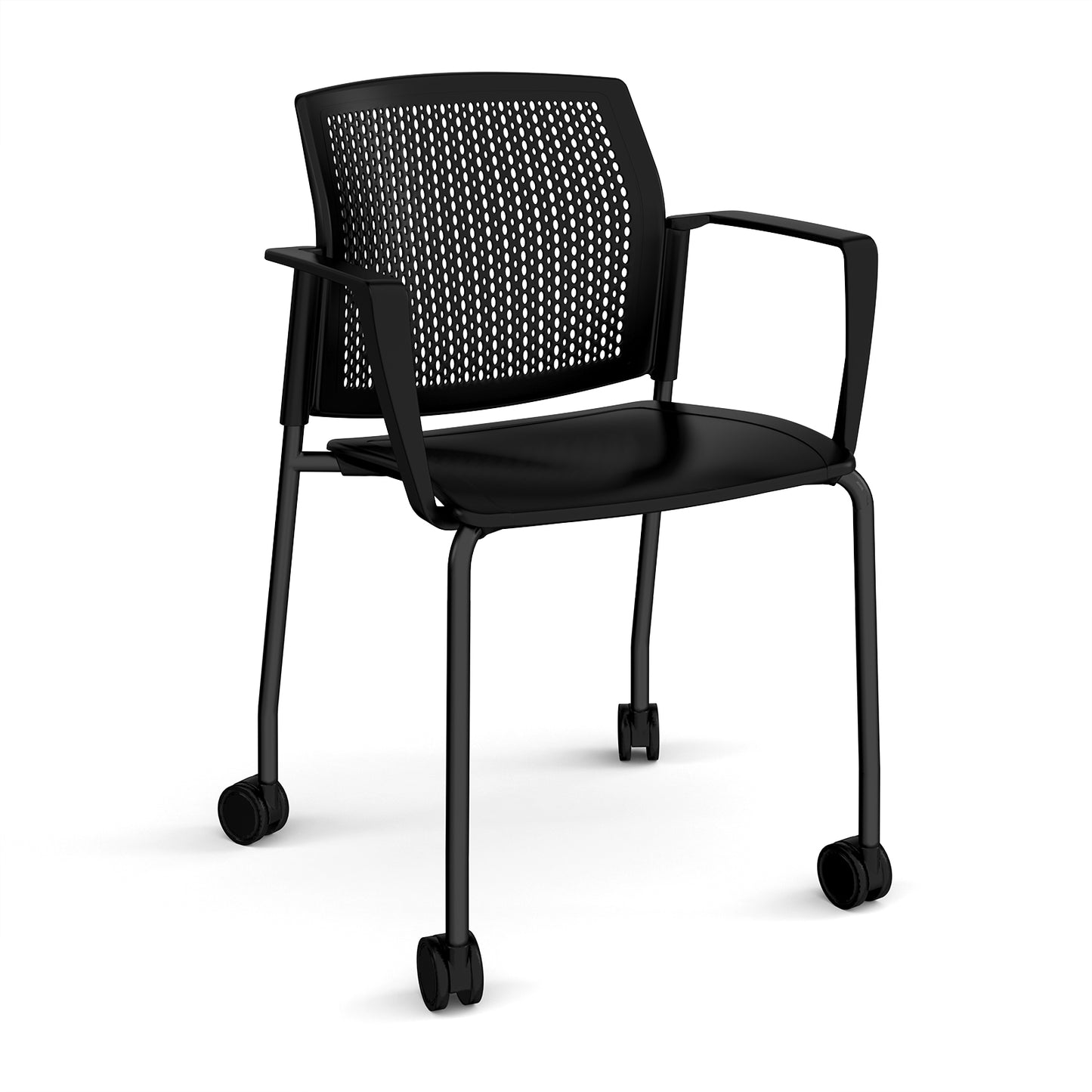 Santana 4 leg mobile chair with plastic seat and perforated back - SPB201-K-K