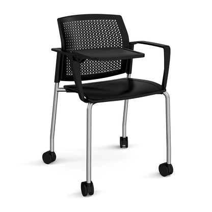 Santana 4 leg mobile chair with plastic seat and perforated back - SPB202-C-K
