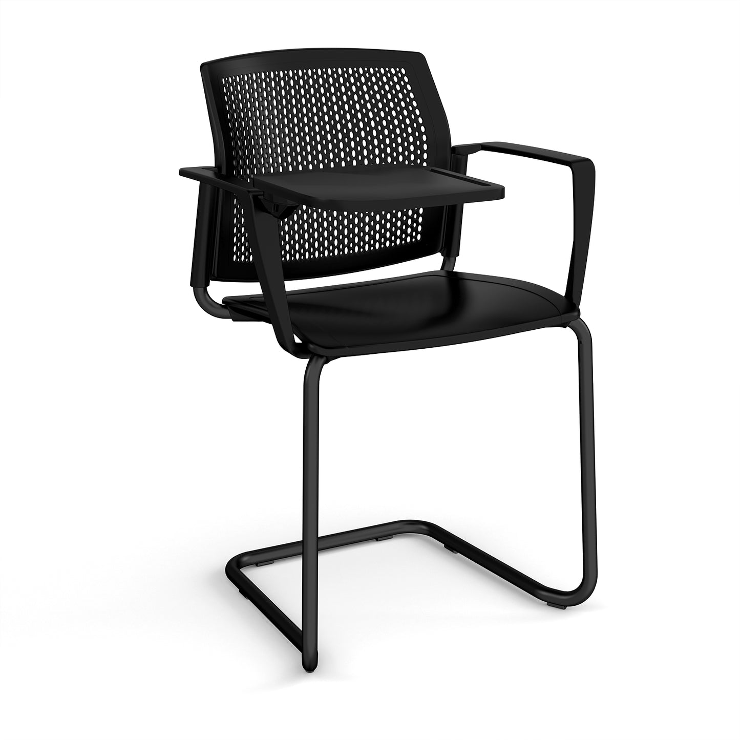 Santana cantilever chair with plastic seat and perforated back - SPB302-K-K