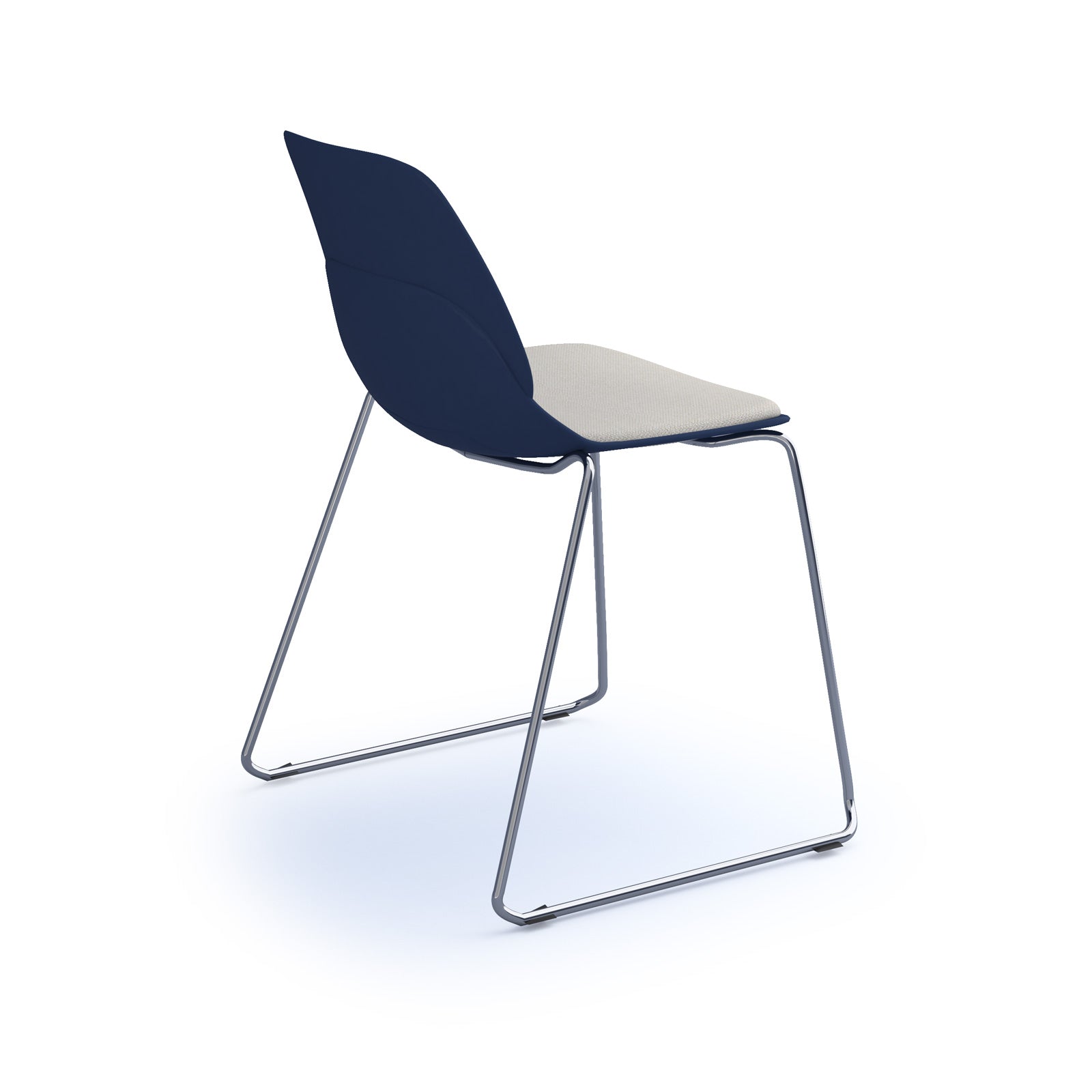 Strut chair with seat pad and chrome sled frame