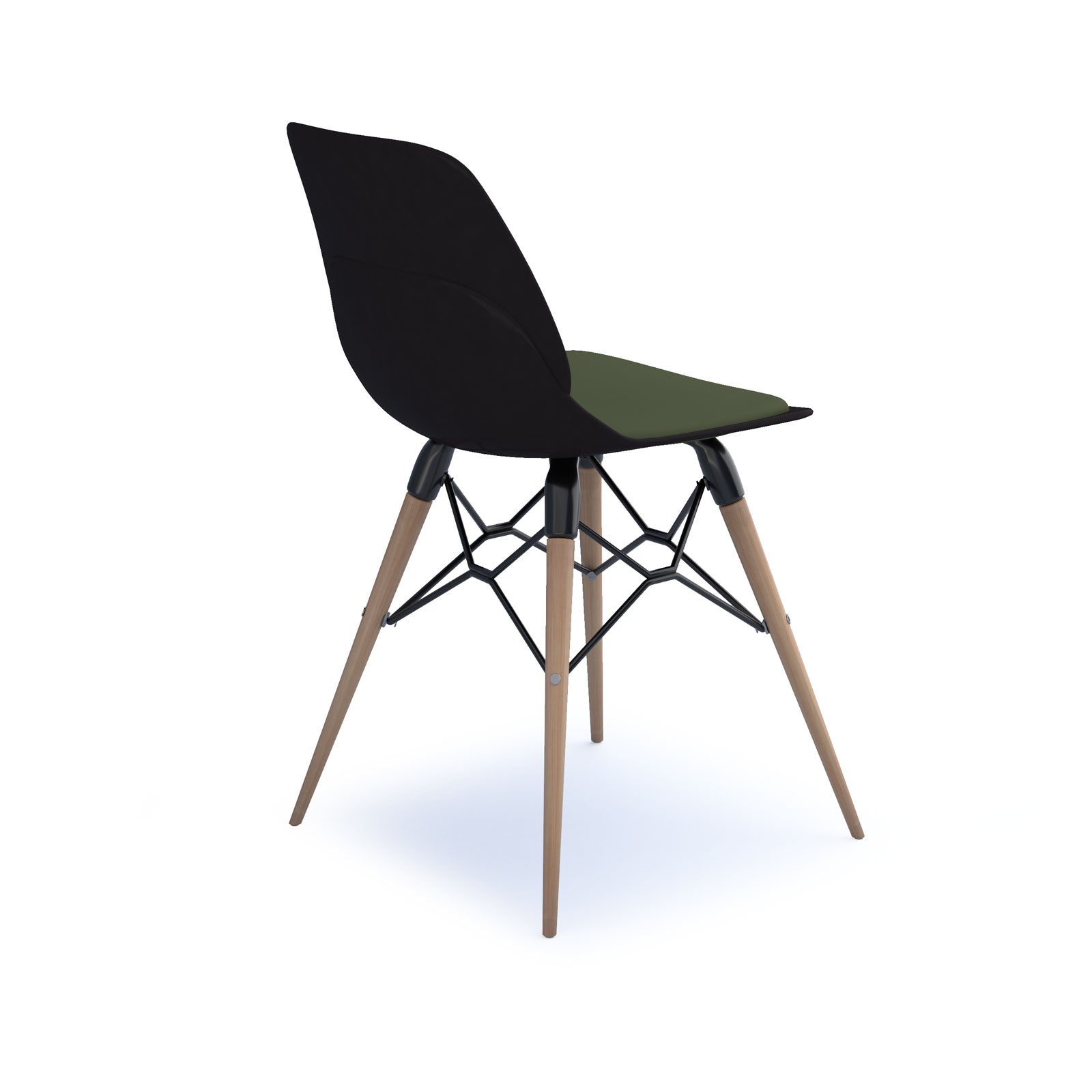 Strut chair with seat pad and natural oak frame
