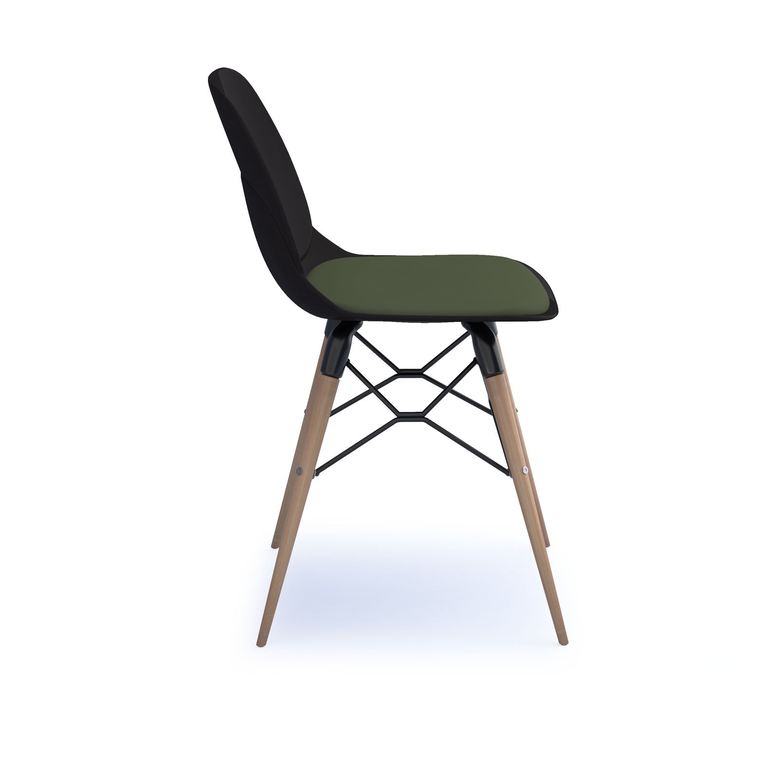 Strut chair with seat pad and natural oak frame