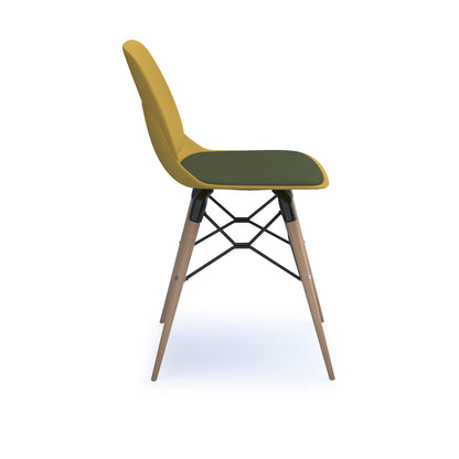 Strut chair with seat pad and natural oak frame