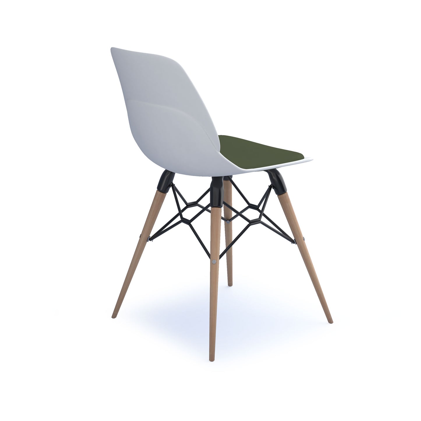 Strut chair with seat pad and natural oak frame