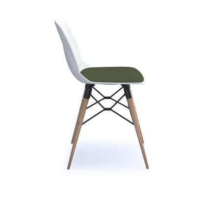 Strut chair with seat pad and natural oak frame
