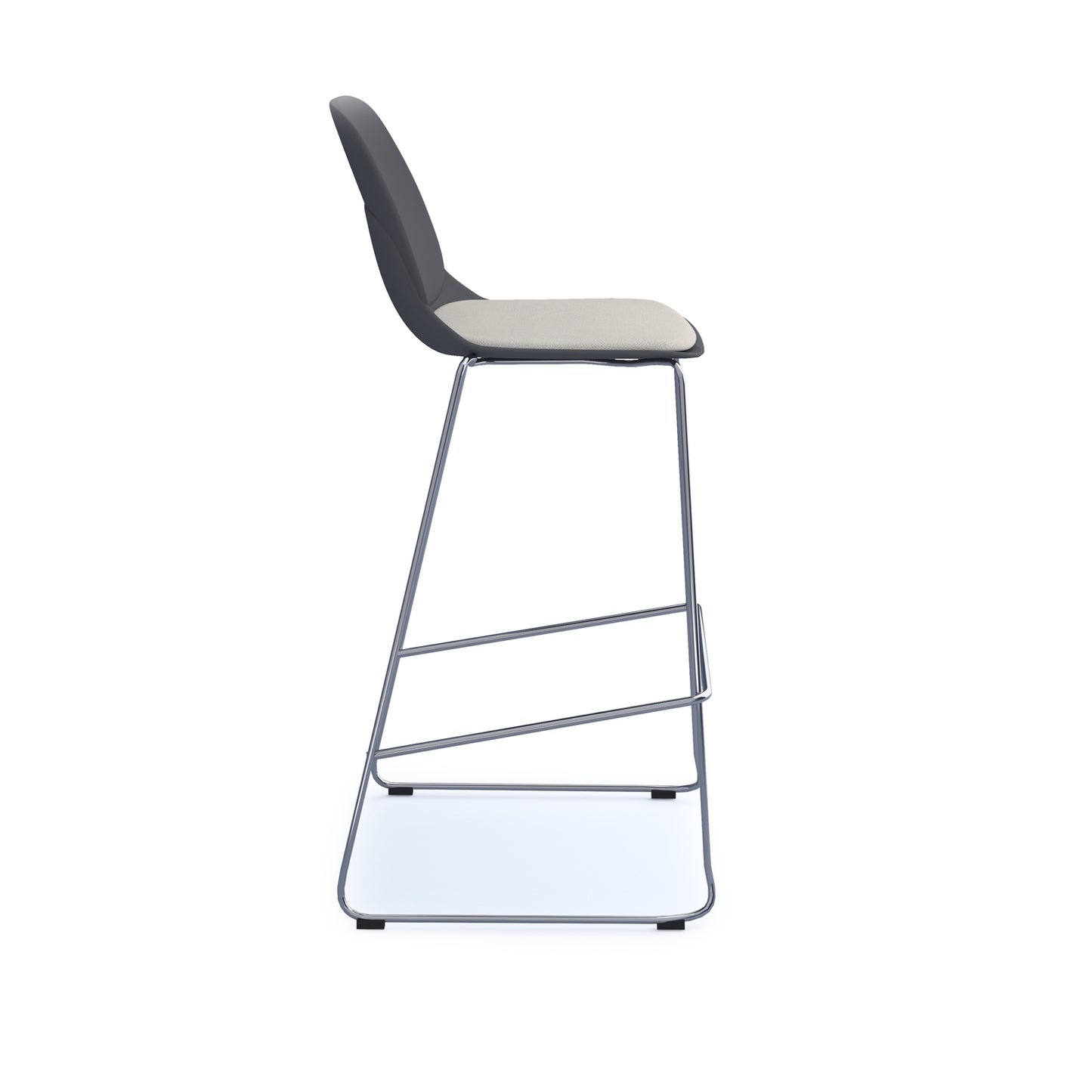 Strut stool with seat pad and chrome sled frame