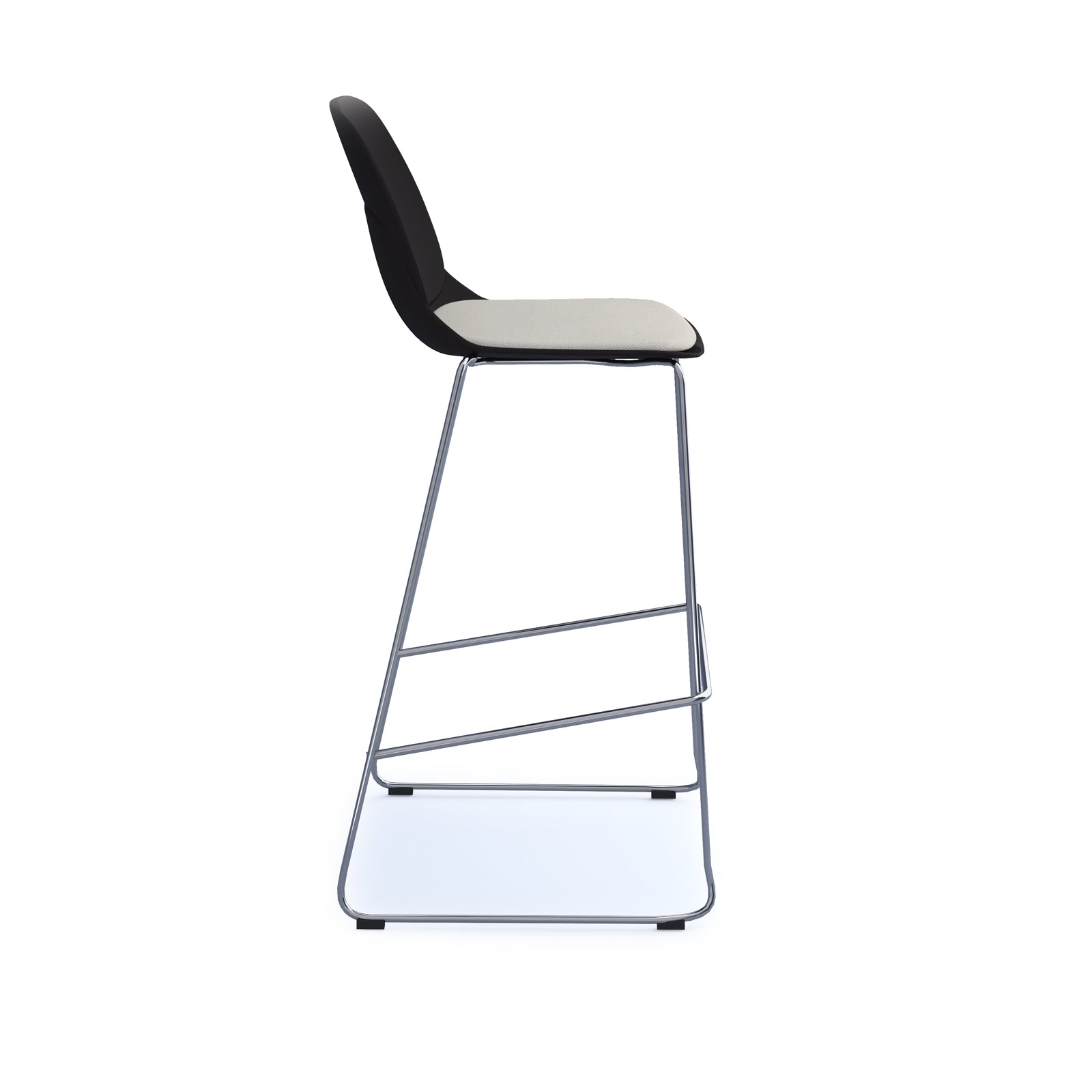 Strut stool with seat pad and chrome sled frame