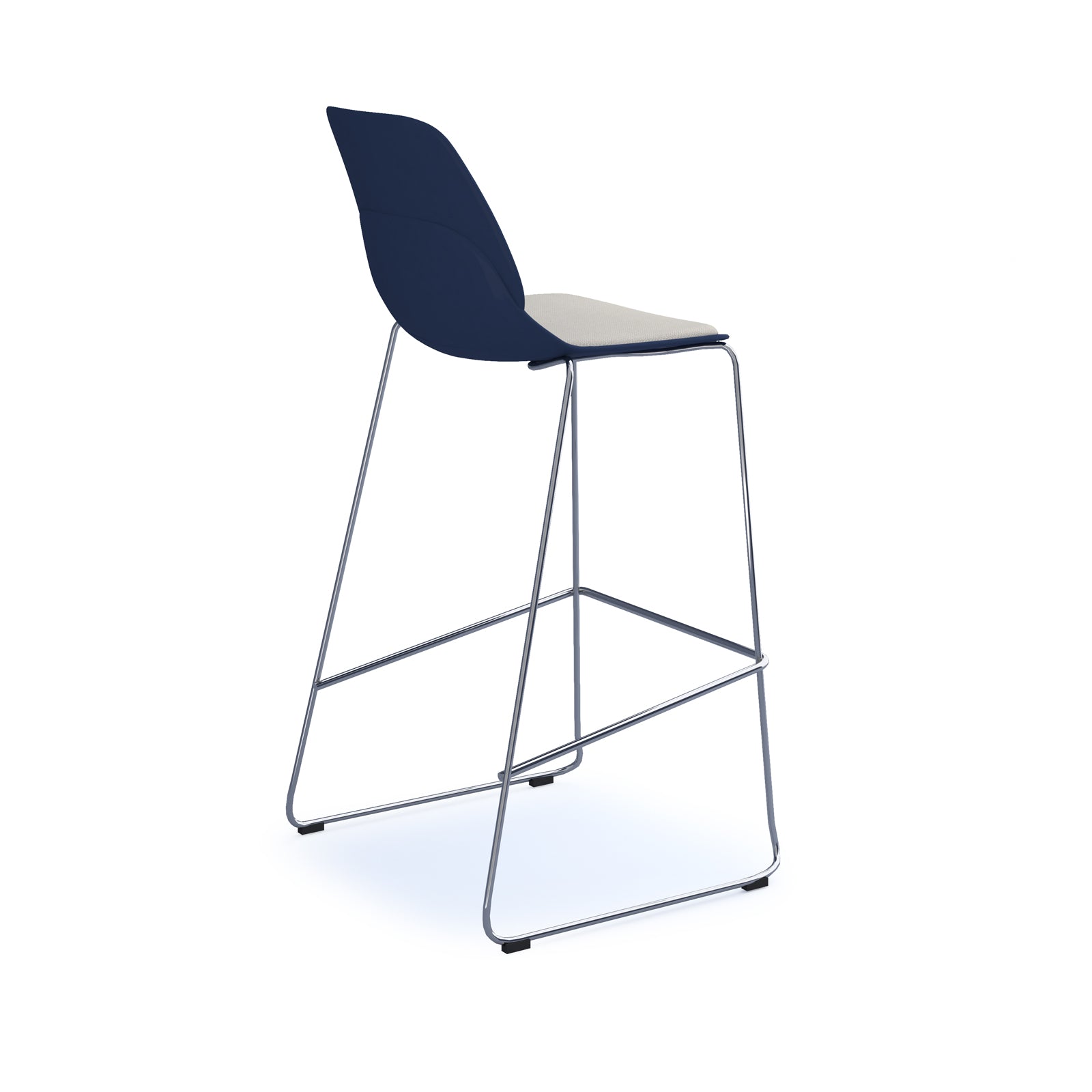 Strut stool with seat pad and chrome sled frame