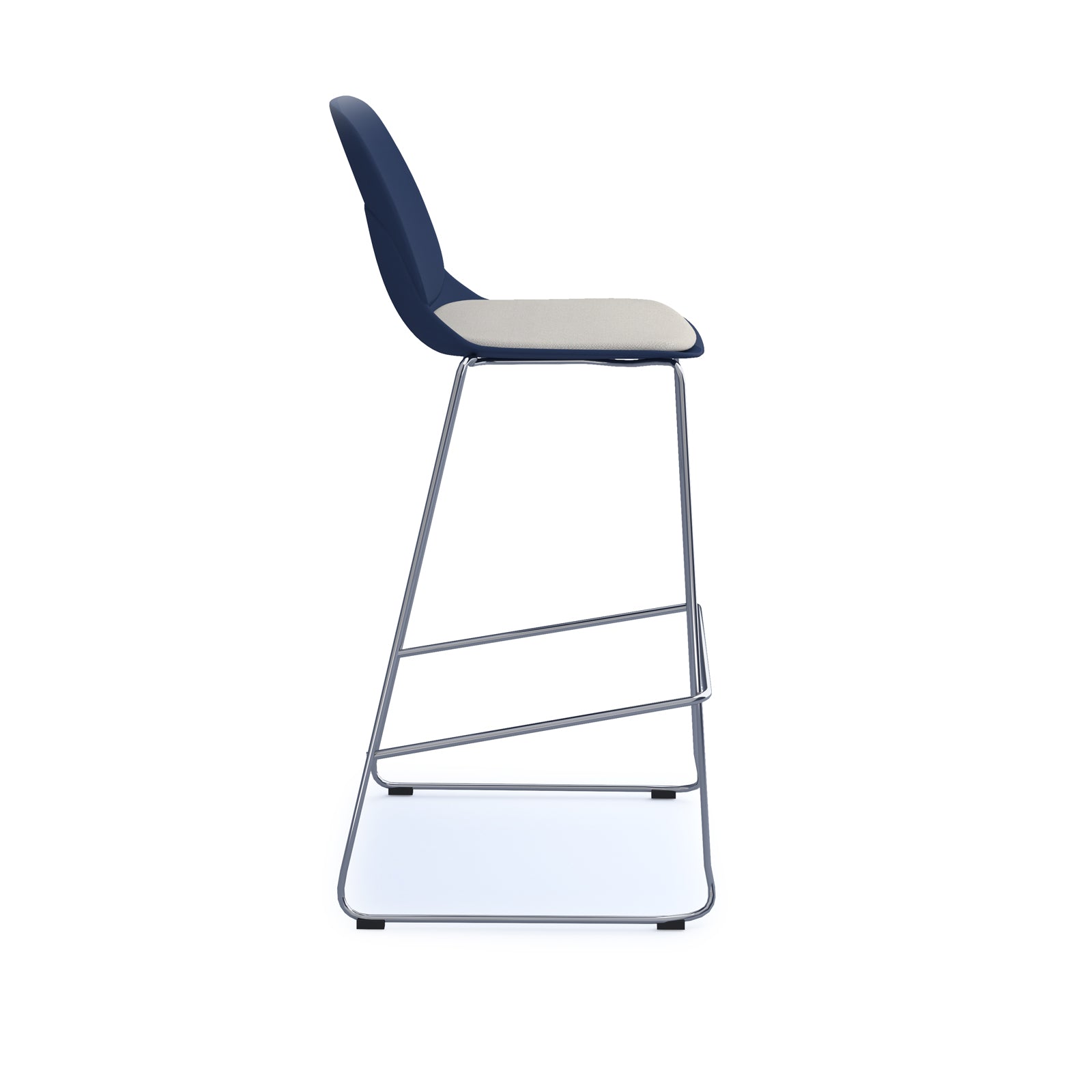 Strut stool with seat pad and chrome sled frame