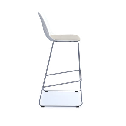 Strut stool with seat pad and chrome sled frame