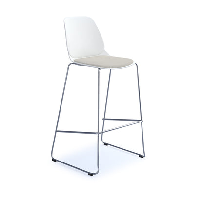 Strut stool with seat pad and chrome sled frame - STR601C-WH-SP