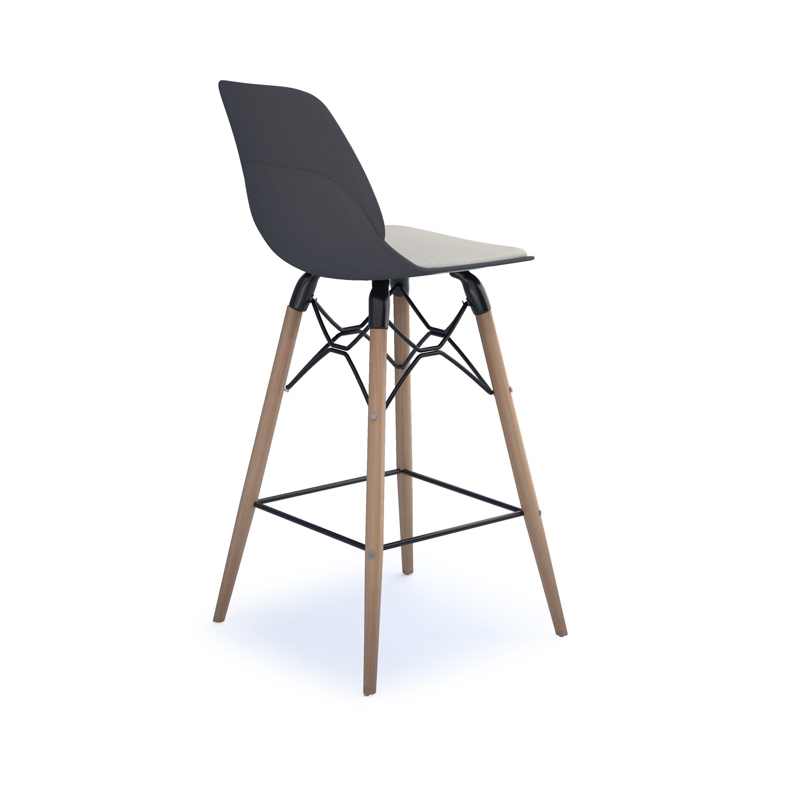 Strut stool with seat pad and natural oak frame