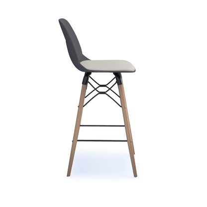 Strut stool with seat pad and natural oak frame