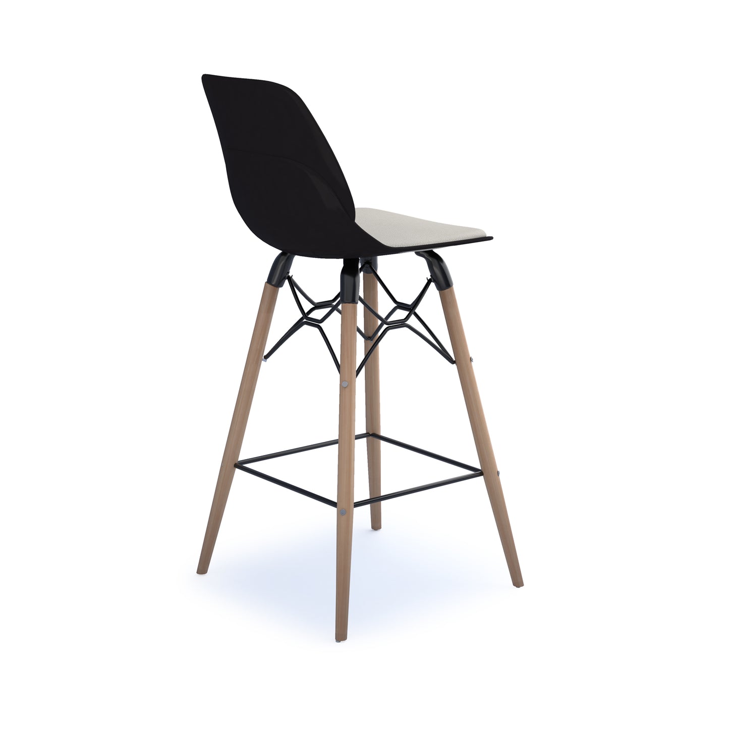 Strut stool with seat pad and natural oak frame